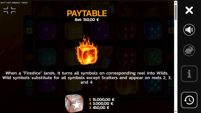 Hot Fire Dice - tákn og Scatter Pays á vellinum