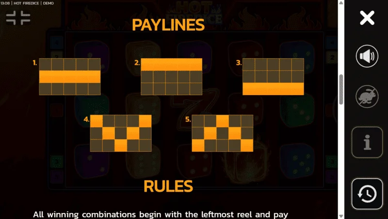 Hot Fire Dice - vinningssamsetningar án lína